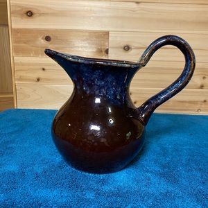 Vintage Studio Art Large Heavy Drip Glazed Pottery Pitcher Beautiful.